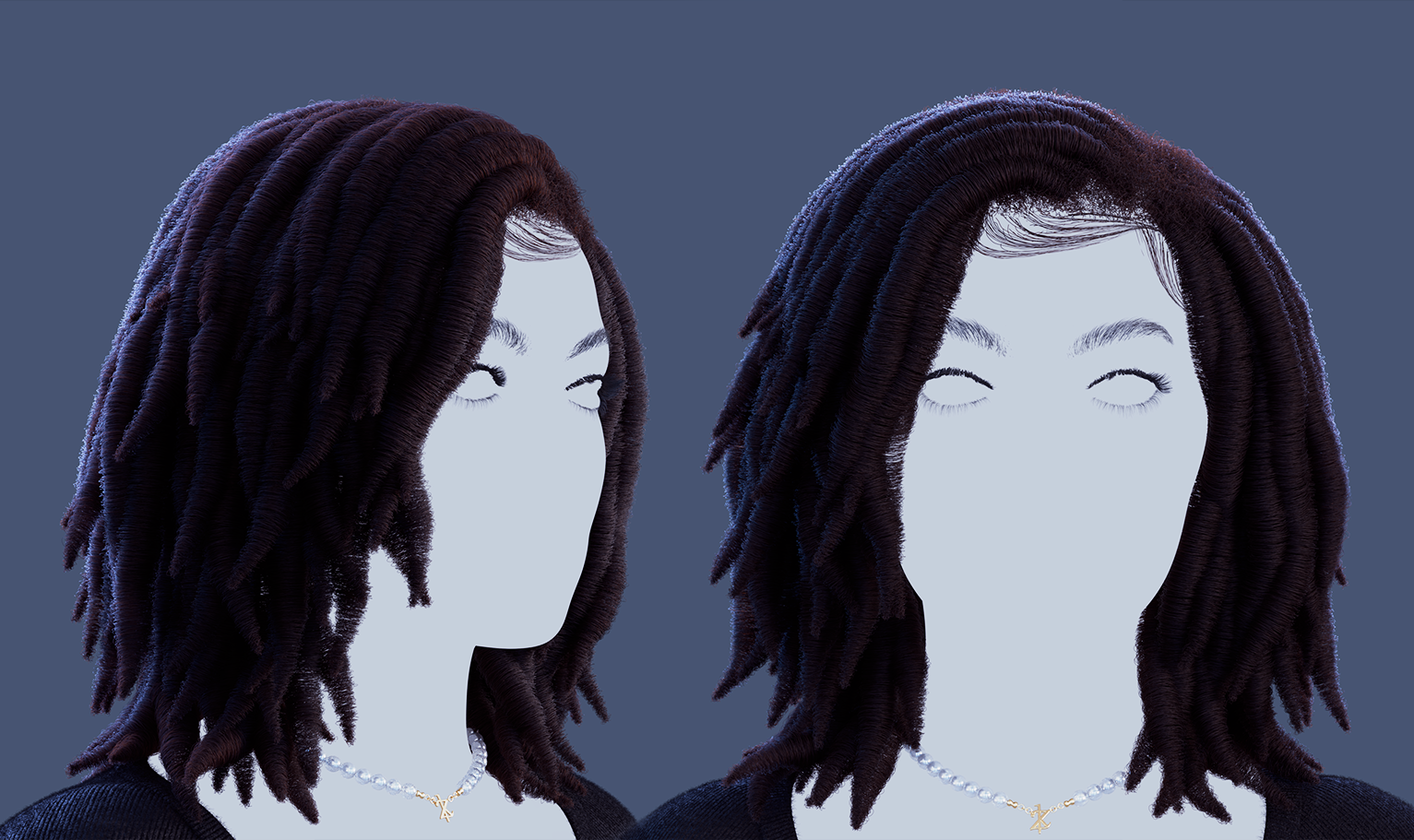 yelzkizi PixelHair Realistic female 3d character full dreads 4c hair in Blender using Blender hair particle system
