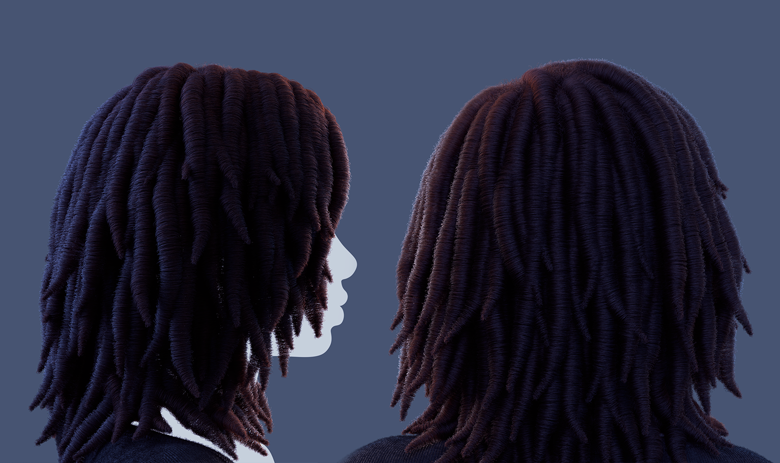 yelzkizi PixelHair Realistic female 3d character full dreads 4c hair in Blender using Blender hair particle system