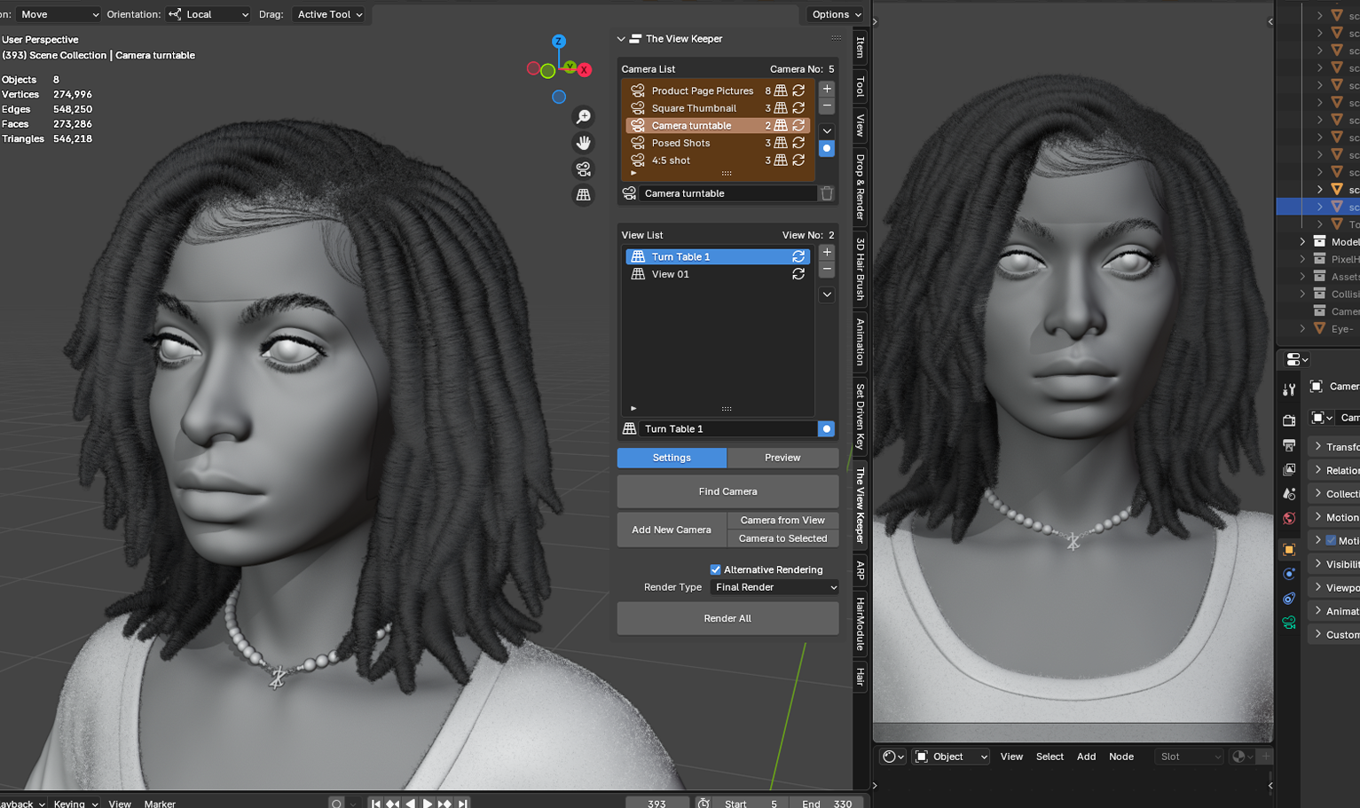 yelzkizi PixelHair Realistic female 3d character full dreads 4c hair in Blender using Blender hair particle system