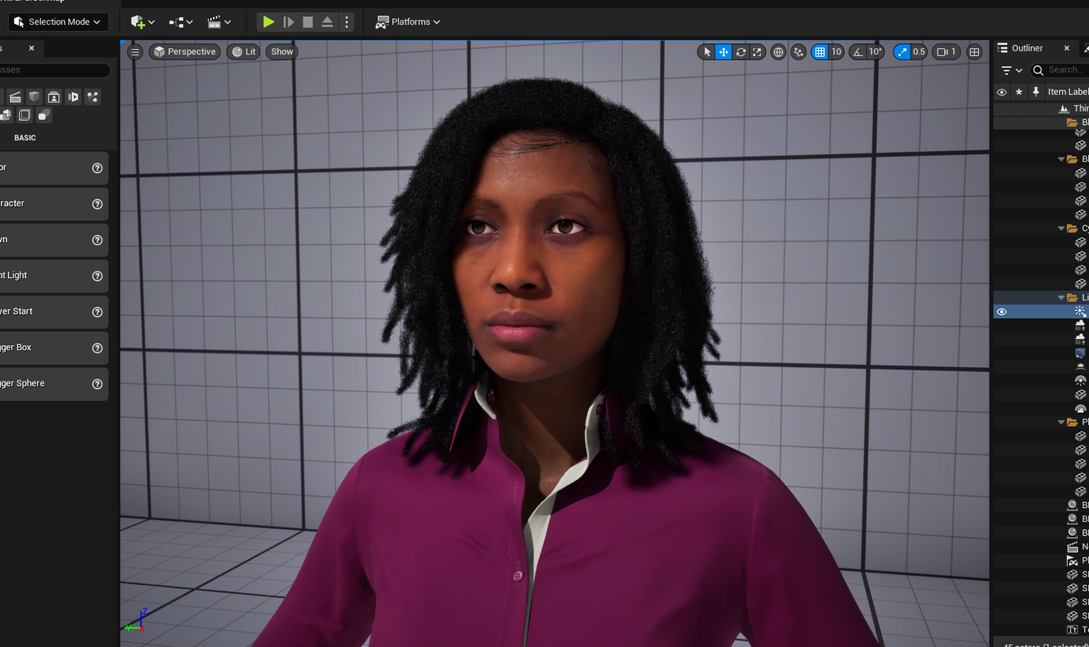 yelzkizi PixelHair Realistic female 3d character full dreads 4c hair on a metahuman in Unreal Engine 5 using Blender hair particle system
