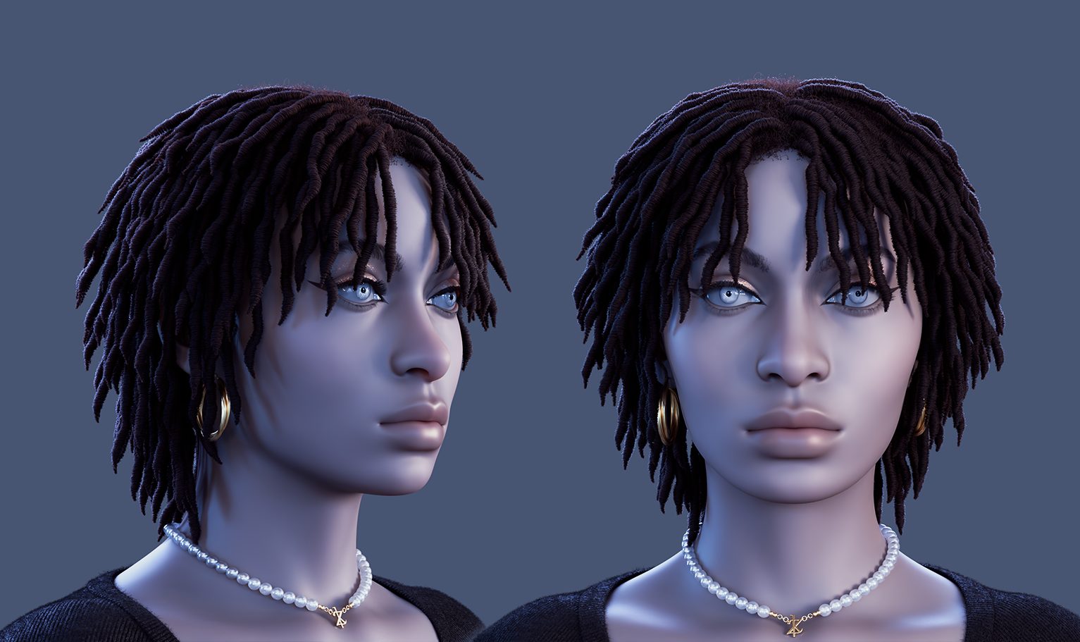 yelzkizi PixelHair Realistic female 3d character curly dreads 4c hair in Blender using Blender hair particle system
