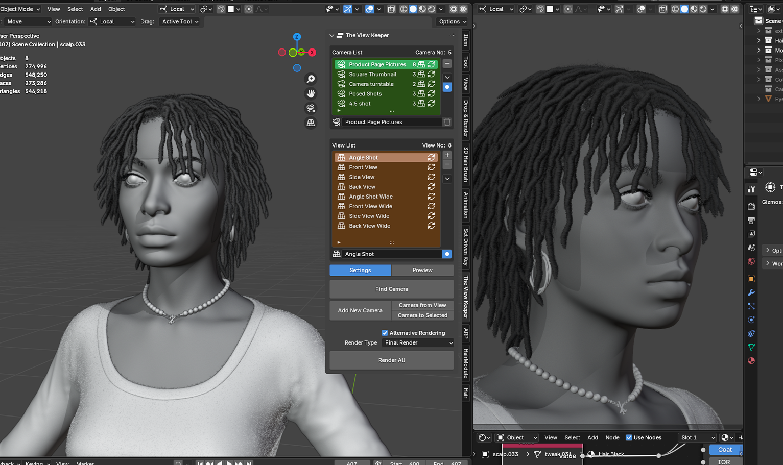 yelzkizi PixelHair Realistic female 3d character curly dreads 4c hair in Blender using Blender hair particle system