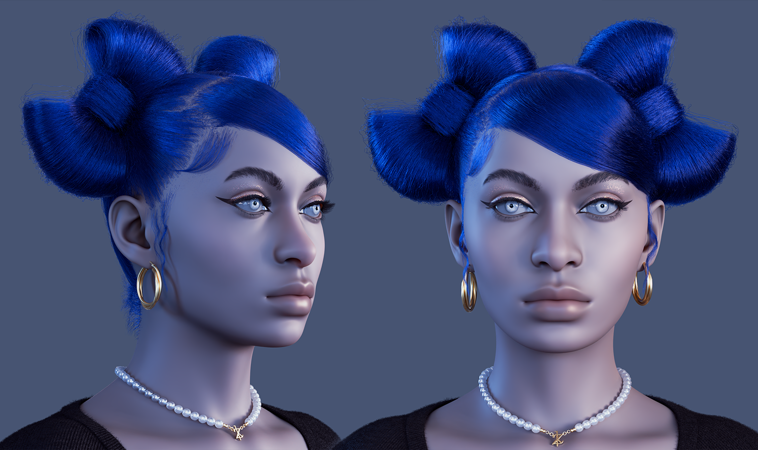 yelzkizi PixelHair Realistic female 3d character Cardi B Bow Tie weave 4c hair in Blender using Blender hair particle system