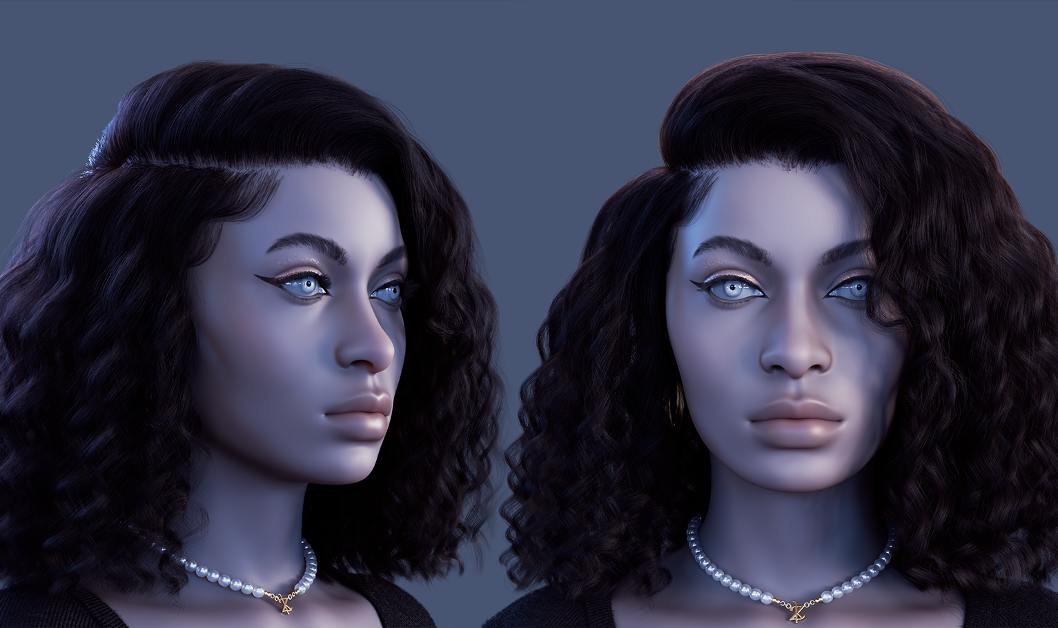yelzkizi PixelHair Realistic female 3d character curly puffy 4c big hair in Blender using Blender hair particle system