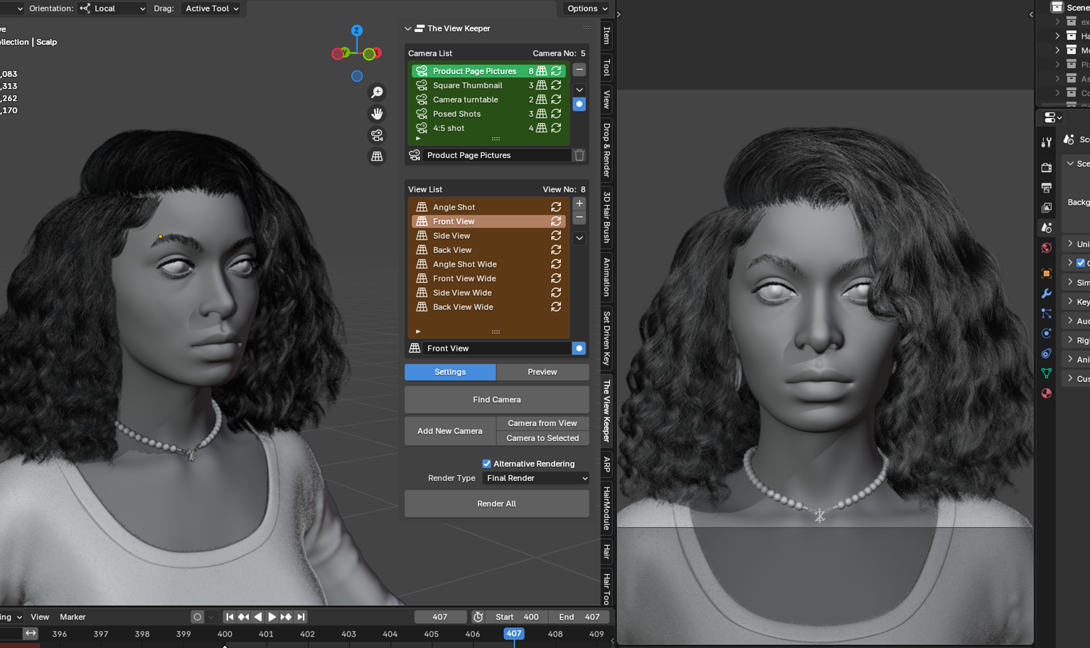 yelzkizi PixelHair Realistic female 3d character curly puffy 4c big hair in Blender using Blender hair particle system