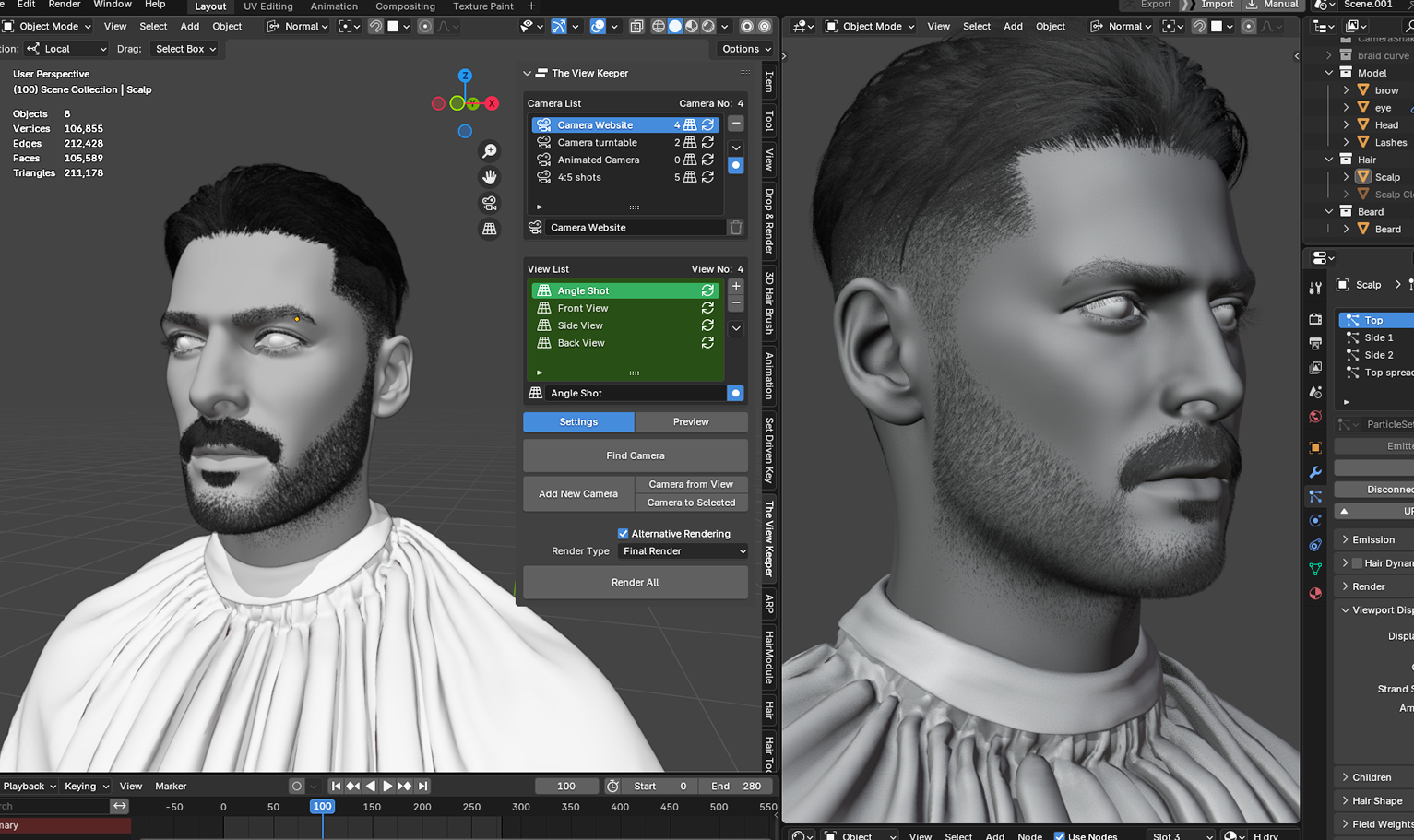 yelzkizi PixelHair Realistic male 3d character curly fade with middle parting 3d hair in Blender using Blender hair particle system