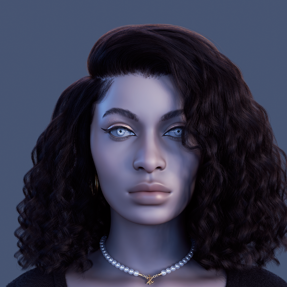Yelzkizi pixelhair realistic female 3d character curly puffy 4c big hair in blender using blender hair particle system