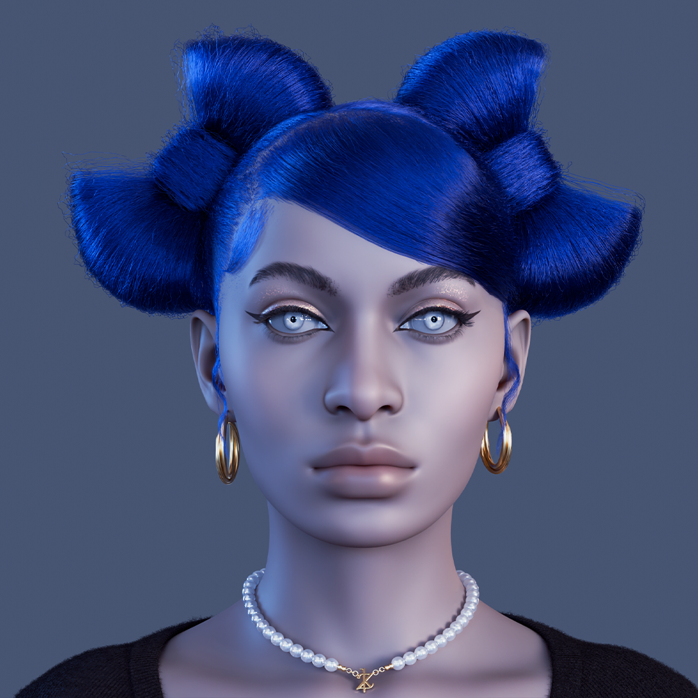 Yelzkizi pixelhair realistic female 3d character cardi b bow tie weave 4c hair in blender using blender hair particle system