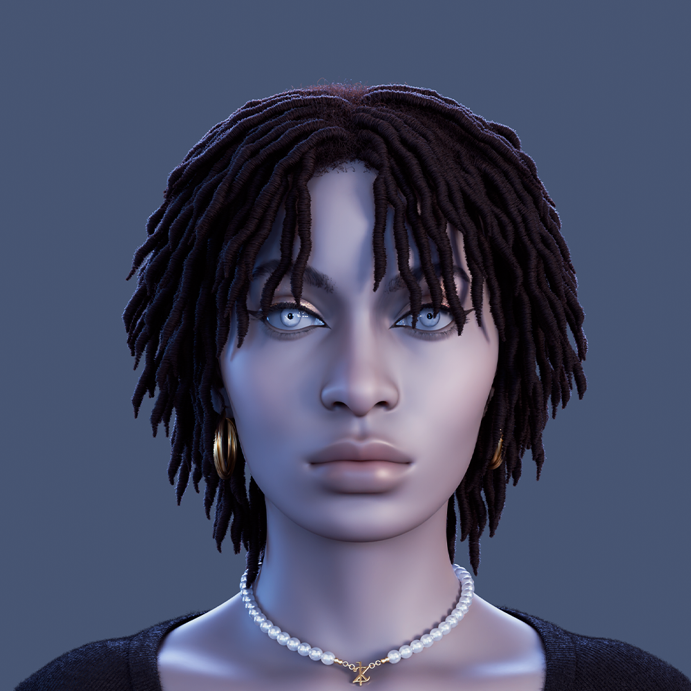 Yelzkizi pixelhair realistic female 3d character curly dreads 4c hair in blender using blender hair particle system