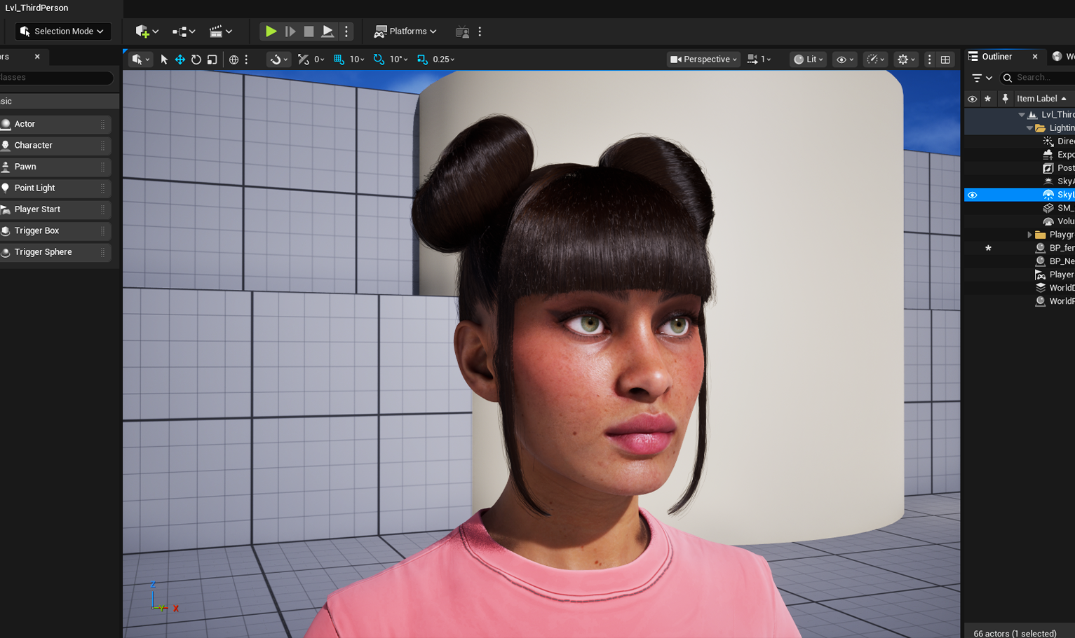 yelzkizi PixelHair Realistic female 3d character Cardi B Double Bun Pigtail with bangs and middle parting 3d hair on a metahuman in Unreal Engine 5 using Blender hair particle system