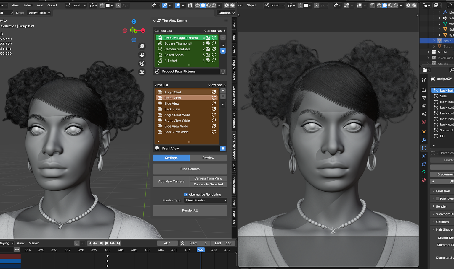 yelzkizi PixelHair Realistic female 3d character Cardi B red curly bun pigtail with bangs style 3d hair in Blender using Blender hair particle system