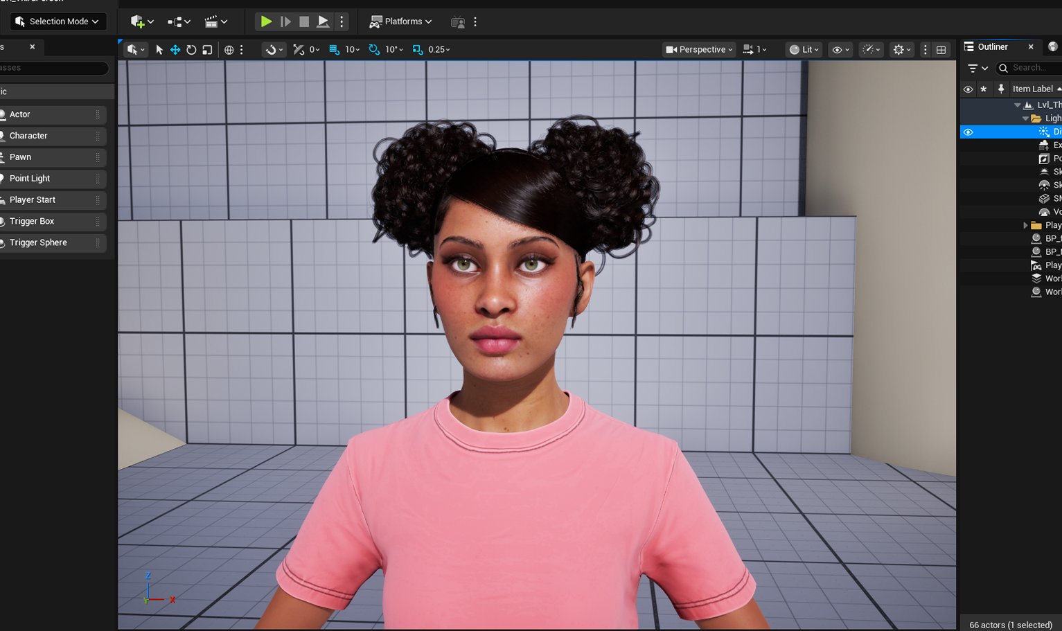 yelzkizi PixelHair Realistic female 3d character Cardi B red curly bun pigtail with bangs style 3d hair on a metahuman in Unreal Engine 5 using Blender hair particle system