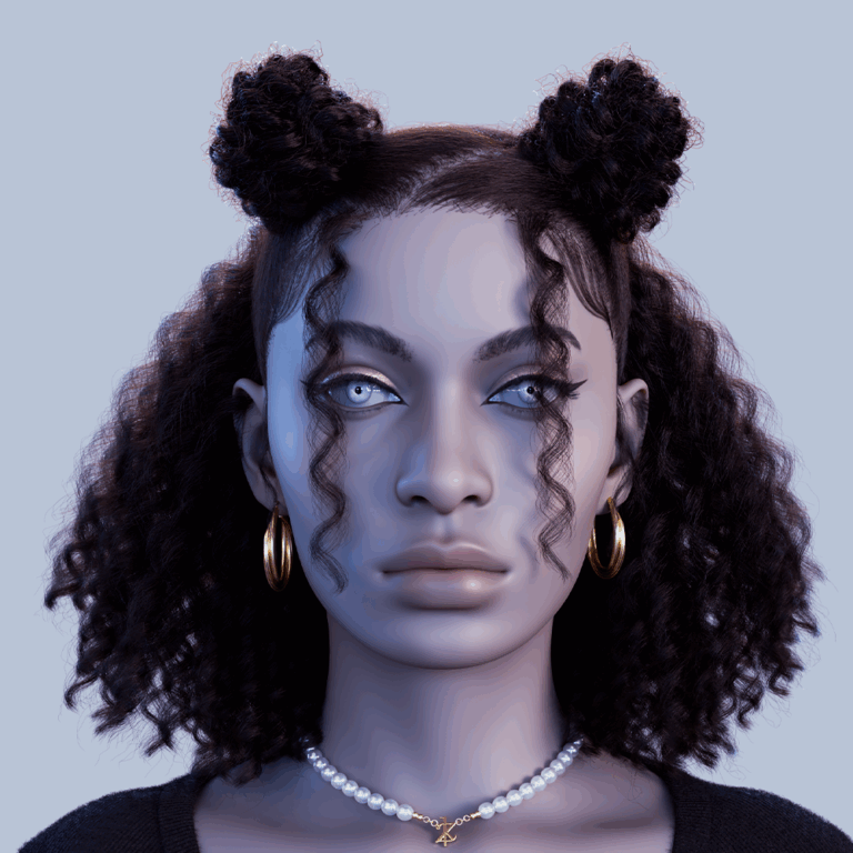 yelzkizi PixelHair Realistic female 3d character curly hair afro with bun pigtail  3d hair in Blender using Blender hair particle system