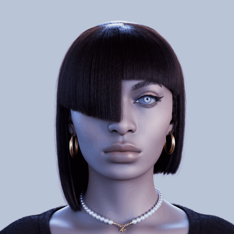 yelzkizi PixelHair Realistic female 3d character Cardi B bob wig with bangs 3d hair in Blender using Blender hair particle system
